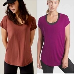 Athleta Stratus II Brown & Purple Rib Tee Active Top Bundle Lot, Size Medium